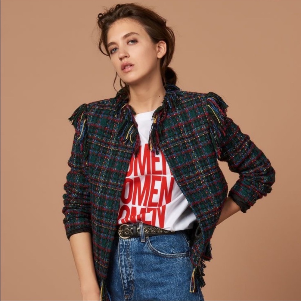 SANDRO TWEED FRINGE JACKET